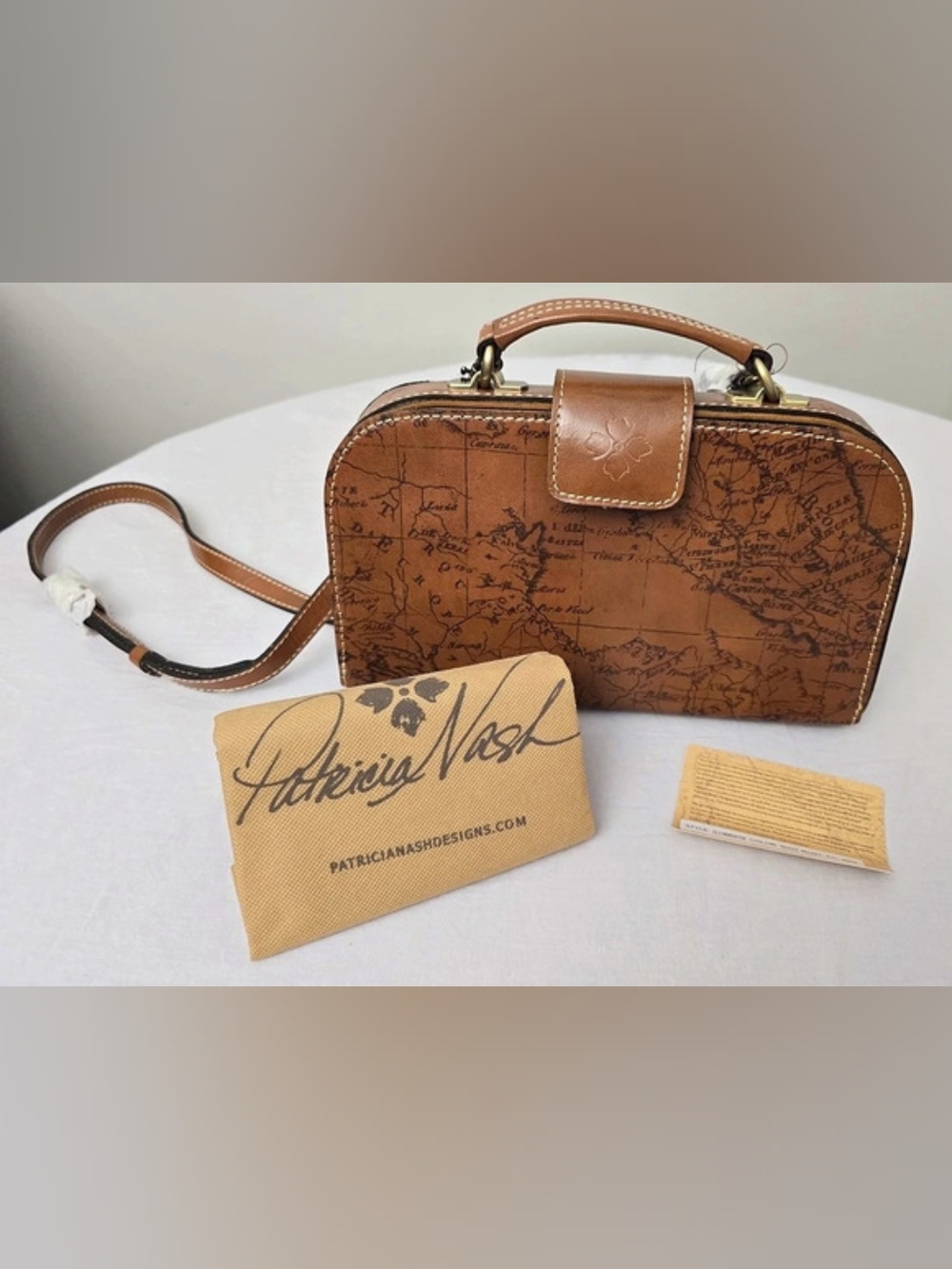 Patricia Nash Leather Map Print Crossbody Bag Italy Travel Purse Bag Riot Rust